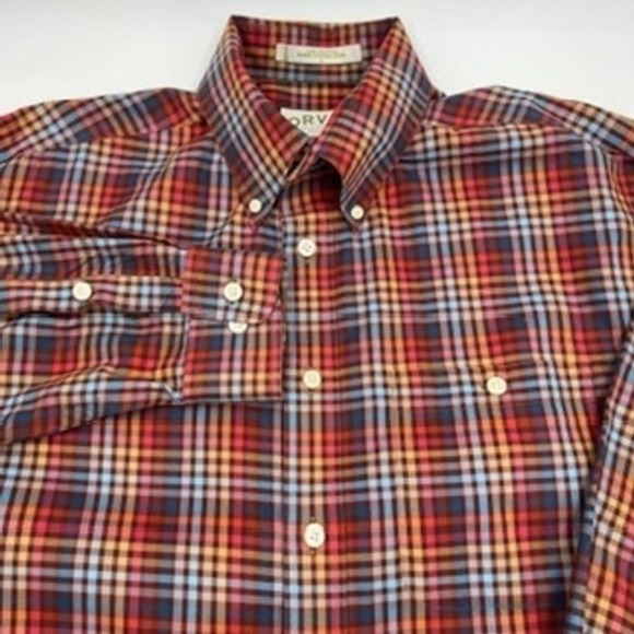 Orvis Other - Orvis Mens Large Plaid Button Down Shirt Red Blue Orange Cotton Long Sleeve L